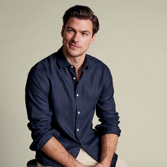 Charles Tyrwhitt Pure Linen Shirt - Navy - Picture 1 of 4